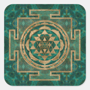 Sticker Carré Sri Yantra/malachite et or de Sri Chakra