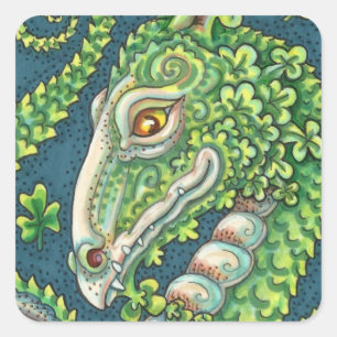STICKER CARRÉ ST. DRAGON SHAMROCK VERT DE PATRICK, IMAGINAIRE IR