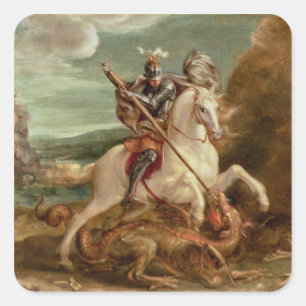 Sticker Carré St. George tuant le dragon, (huile sur panneau)