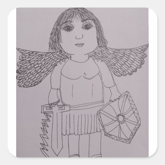 Sticker Carré St. Michael l'archange Noir et Blanc (Devant)