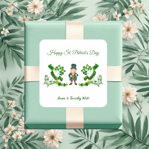 Sticker Carré St patrick Leprechaun Butterfly Lucky Shamrocks