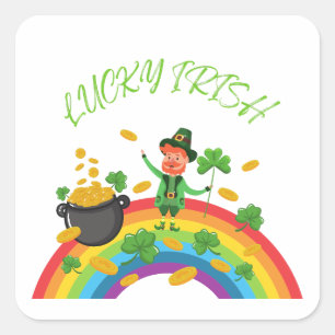 Sticker Carré St. Patricks Day -Funny Lucky Irish Leprechaun