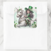 Sticker Carré St. Patrick's Day Girl and Unicorn (Sac)