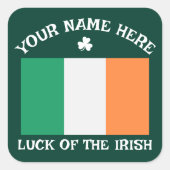 Sticker Carré St Patrick's Day Ireland Flag Custom Name Shamrock (Devant)