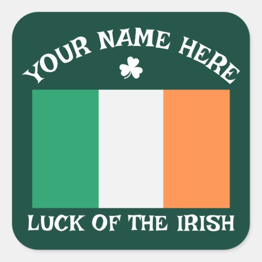 Sticker Carré St Patrick's Day Ireland Flag Custom Name Shamrock (Devant)