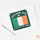Sticker Carré St Patrick's Day Ireland Flag Custom Name Shamrock (Enveloppe)
