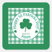 Sticker Carré St Patricks Day NAME Irish Clover Green Check (Devant)