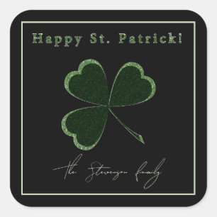 Sticker Carré St. Patrick's Day, parties scintillant verte trèfl