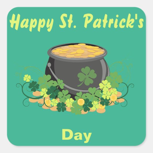 Sticker Carré St. Patrick's Day Pot of Gold Green (Devant)