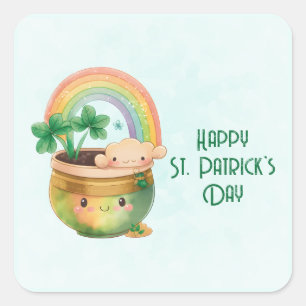 Sticker Carré St. Patrick's Day Whimsical Arc-en-ciel et trèfle