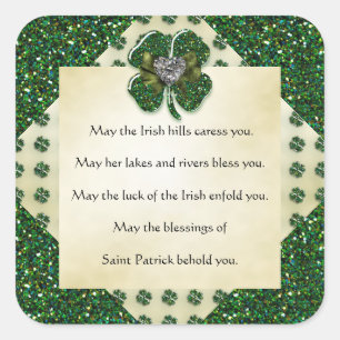Sticker Carré St. Patrick's Sparkly Shamrock/Heart Irish