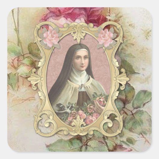 Sticker Carré St. Therese Vintage Rose catholique (Devant)