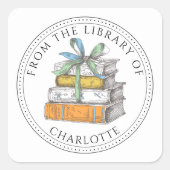 Sticker Carré Stack of Books Personalized Bookplate (Devant)