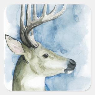 Sticker Carré Stag errant - Aquarelle