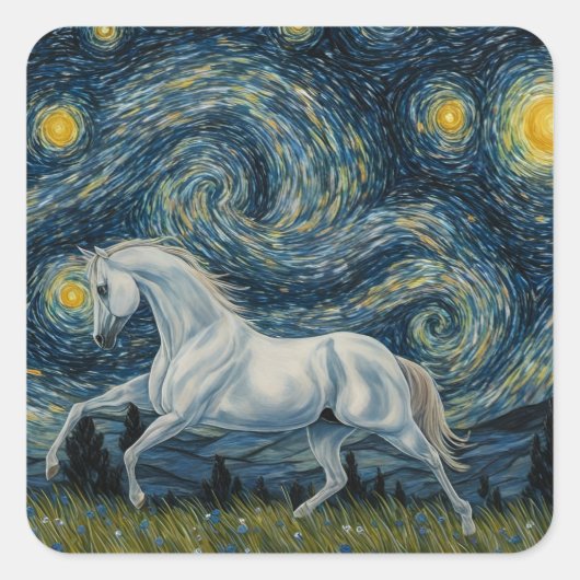 Sticker Carré Stallion gris dans la nuit étoilée (Devant)