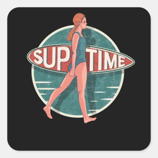 Sticker Carré Standup Paddle Board Retro Vintage Cadeau (Devant)