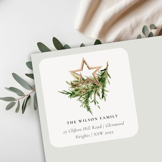 Sticker Carré Star Orament Pine Fauna Joyeux Noël Adresse