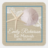 Sticker Carré Starfish and Sand Dollar Burlap Beach Bat mitzvah (Devant)