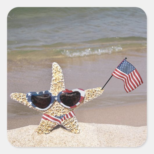 Sticker Carré Starfish avec drapeau américain (Devant)