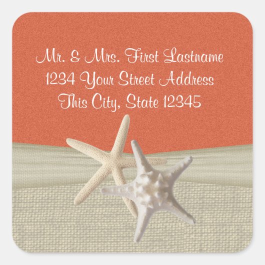 Sticker Carré Starfish & Burlap Coral Beach (Devant)