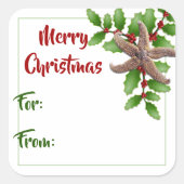 Sticker Carré Starfish n Holly Green Beach Cadeaux de Noël (Devant)
