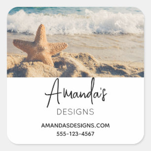 Sticker Carré Starfish sur une plage de sable Photo Business