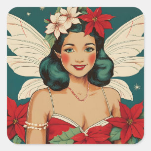 Sticker Carré Starlette Pin-Up Rétro Tropical Noël des Années 50