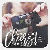 Sticker Carré Starry Cheers Brush Script Moderne Photo du Nouvel (Devant)