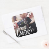 Sticker Carré Starry Cheers Brush Script Moderne Photo du Nouvel (Enveloppe)