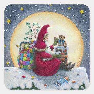 Sticker Carré Starry Night Belsnickle Père Noël CHRISTMAS PACKAG