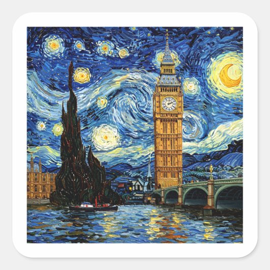 Sticker Carré Starry Night Big Ben London England (Devant)