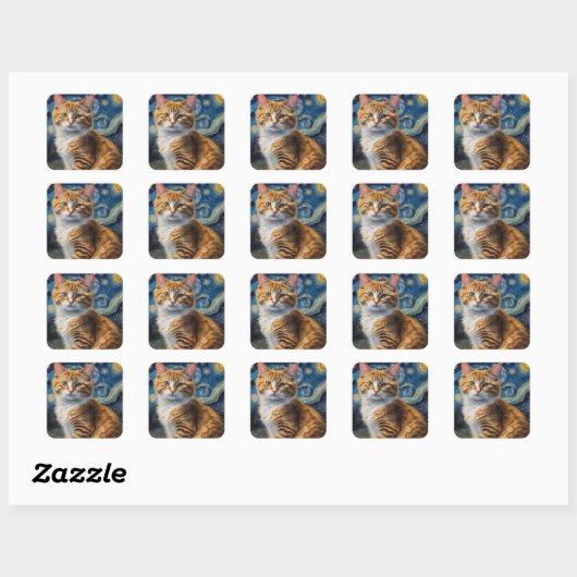 Sticker Carré Starry Night Cat (Feuille)