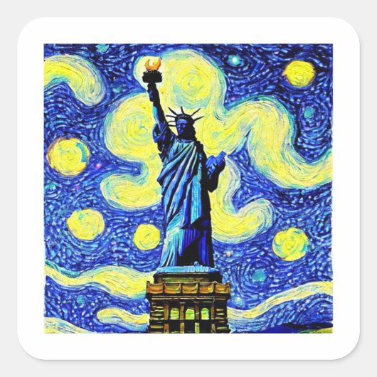 Sticker Carré Starry Night Statue De Liberty New York (Devant)