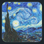 Sticker Carré Starry Night Vincent Van Gogh paysage art<br><div class="desc">Le Starry Night (1889), un tableau impressionniste de Vincent Van Gogh, est présenté sur cet autocollant de papier à lettres Van Gogh. L'une des peintures à l'huile les plus célèbres de l'artiste post-impressionniste néerlandais Vincent van Gogh est intitulée "La nuit étoilée". Vincent van Gogh, peintre postimpressionniste hollandais, a créé "La...</div>