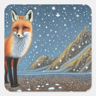 Sticker Carré Starry Starry Night Storybook Fox