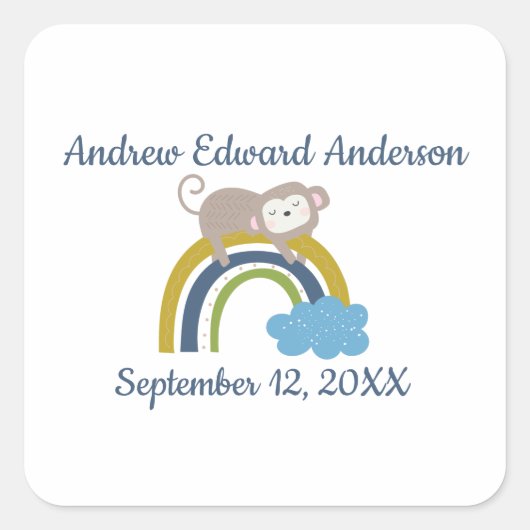 Sticker Carré Statistiques de naissance Rainbow Sleeping Animal (Devant)
