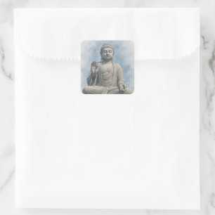 Sticker Carré Statue de Bouddha aquarelle Zen – Décoration spiri