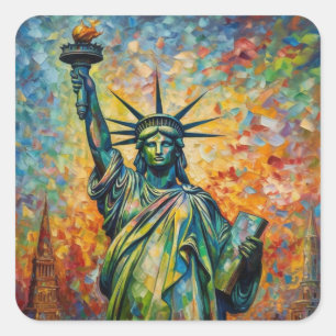 Sticker Carré Statue de la Liberté colorée New York Art