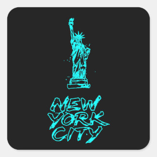 Sticker Carré Statue de la Liberté de New York City Néon Cyan Pi