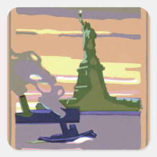 Sticker Carré Statue de la Liberté, New York, Vintage voyage