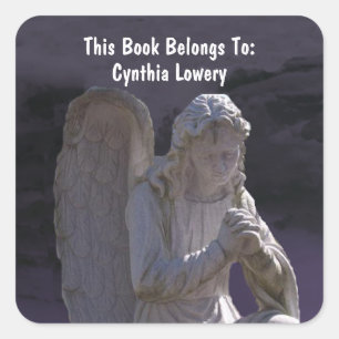 Sticker Carré Statue de Peaceful White Stone Praying Angel Purpl