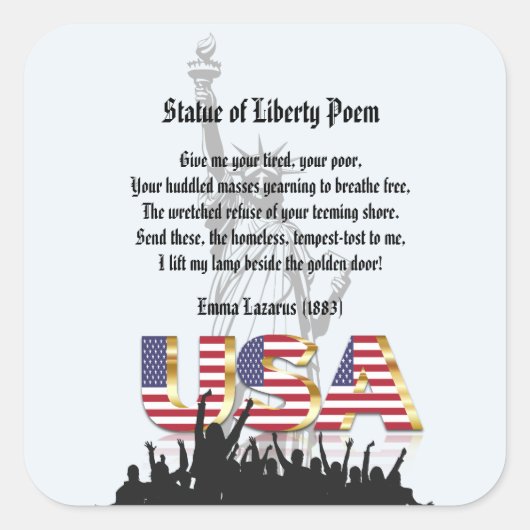 Sticker Carré Statue du poème de la liberté, Une nation d'immigr (Devant)