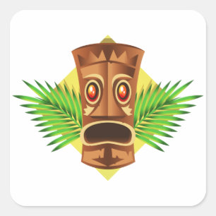 Sticker Carré Statue tropicale terrifiante de Tiki avec des