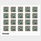 Sticker Carré Steampunk Clock and Turquoise Roses on Striped (Feuille)