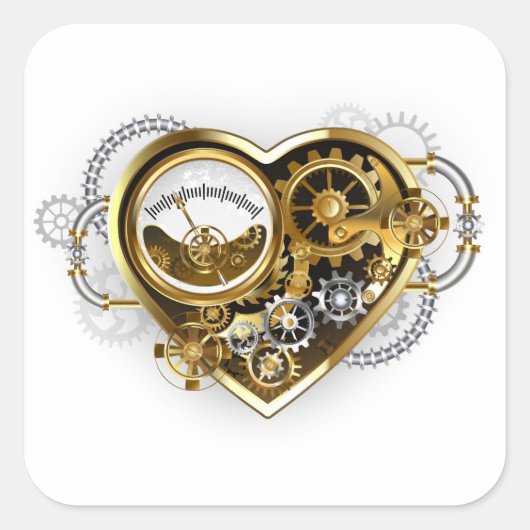 Sticker Carré Steampunk Heart with a Manometer (Devant)