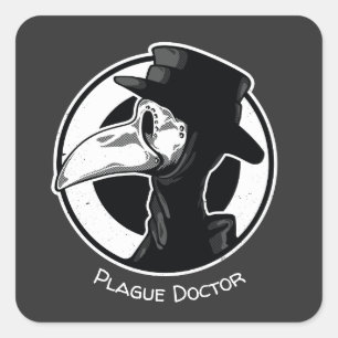 Sticker Carré Steampunk Plague Doctor Bird Mask B/W