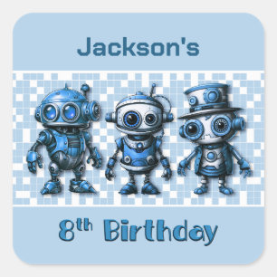 Sticker Carré Steampunk Robot Thème 8ème anniversaire