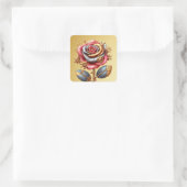 Sticker Carré Steampunk Rose rouge et or (Sac)