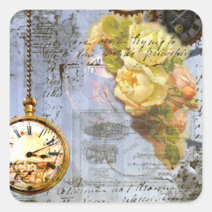 Sticker Carré Steampunk & Yellow Roses