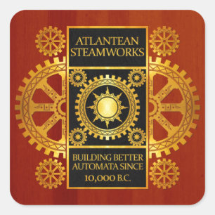 Sticker Carré Steamworks Atlantean - or et cuir sur le bois